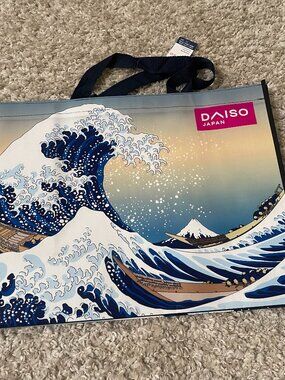 Daiso Japan Great Wave Tote Bag Blue Hokusai Reusable